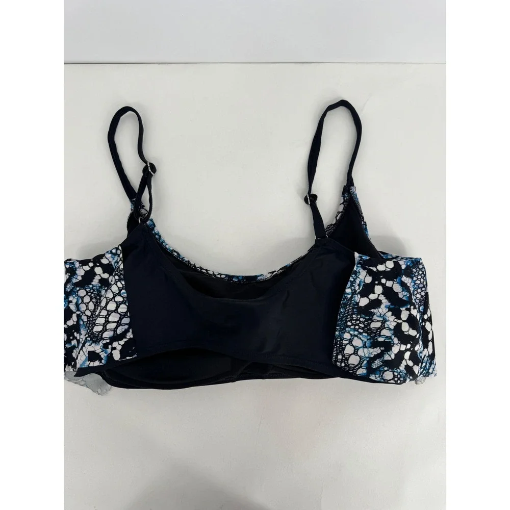 Swimsuits For All Blue Black Reptile Print Ruffle Tiered Bikini Top Sz 22W